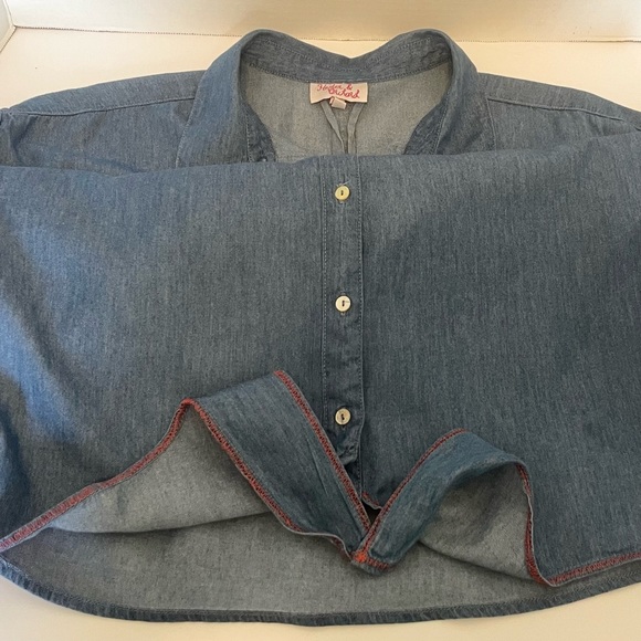 Hester & Orchard Chambray Blue Women's Blouse Shirt Tie Button Front Size Large - Picture 9 of 16